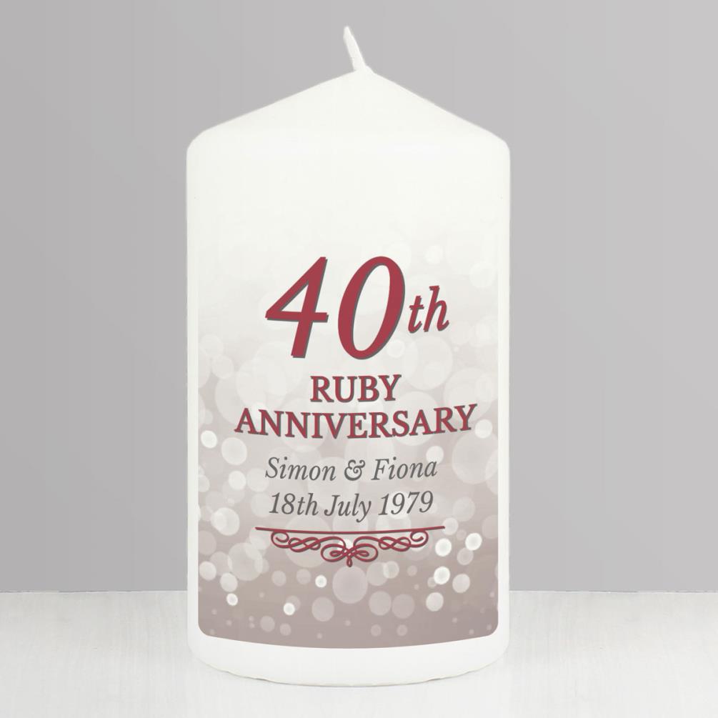 Personalised 40th Ruby Anniversary Pillar Candle Extra Image 1